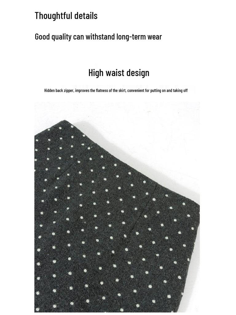 Women's Lace Polka Dot Ruffle Skirt - Spring 2026 Miu-Style Woolen A-Line Short Skirt