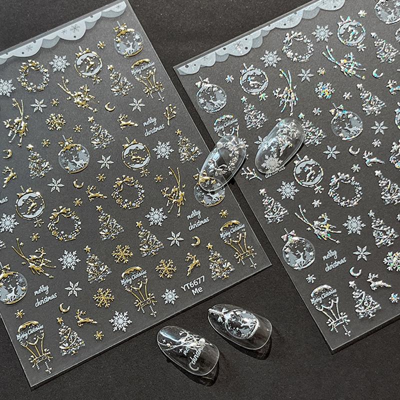 Gold-Stamped Christmas Elk Nail Art Stickers Christmas Series Snowflake Wreath Decorative Stickers