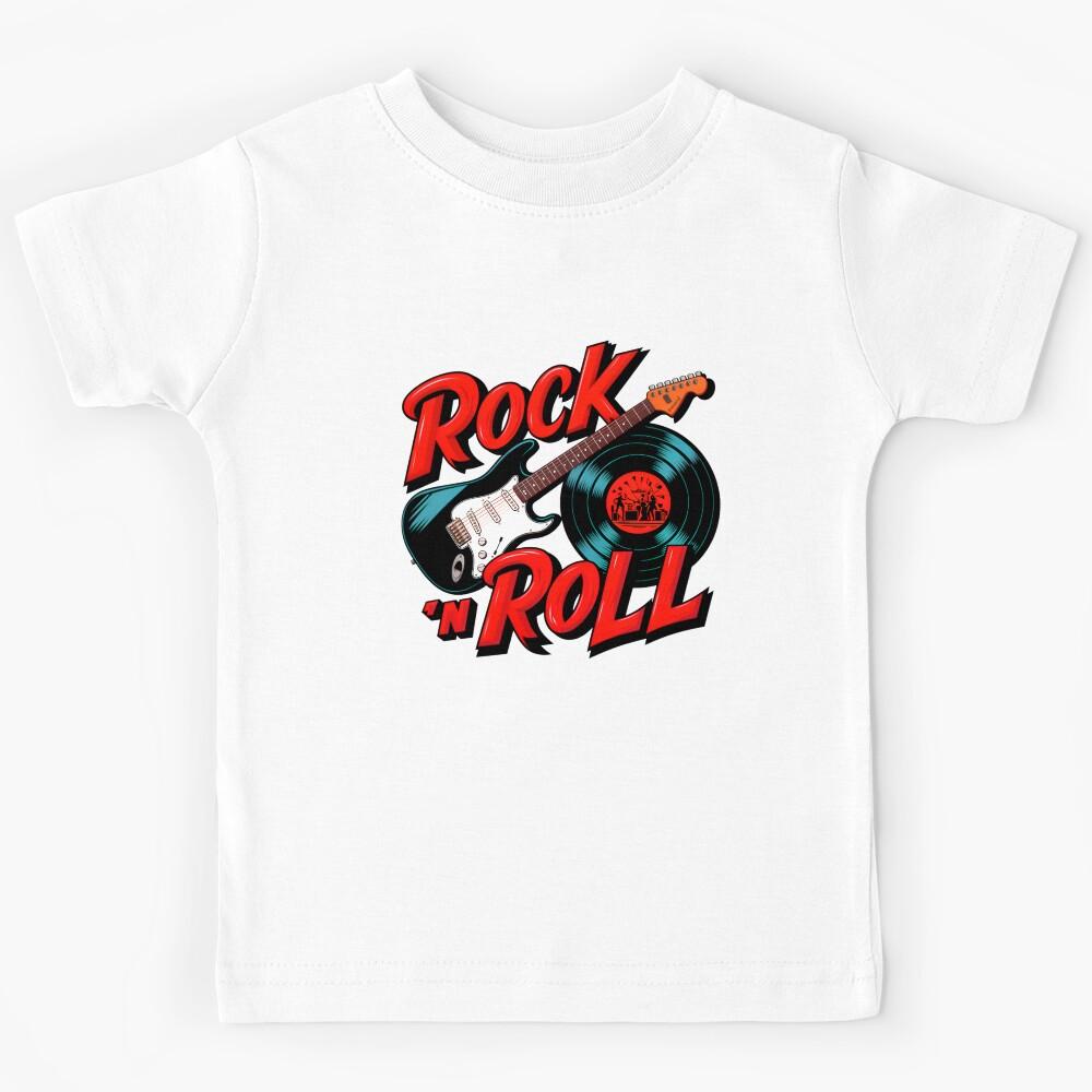 Rock n Roll Lover Vinyl Record And Electric Guitar Logo Kids T-Shirt 110