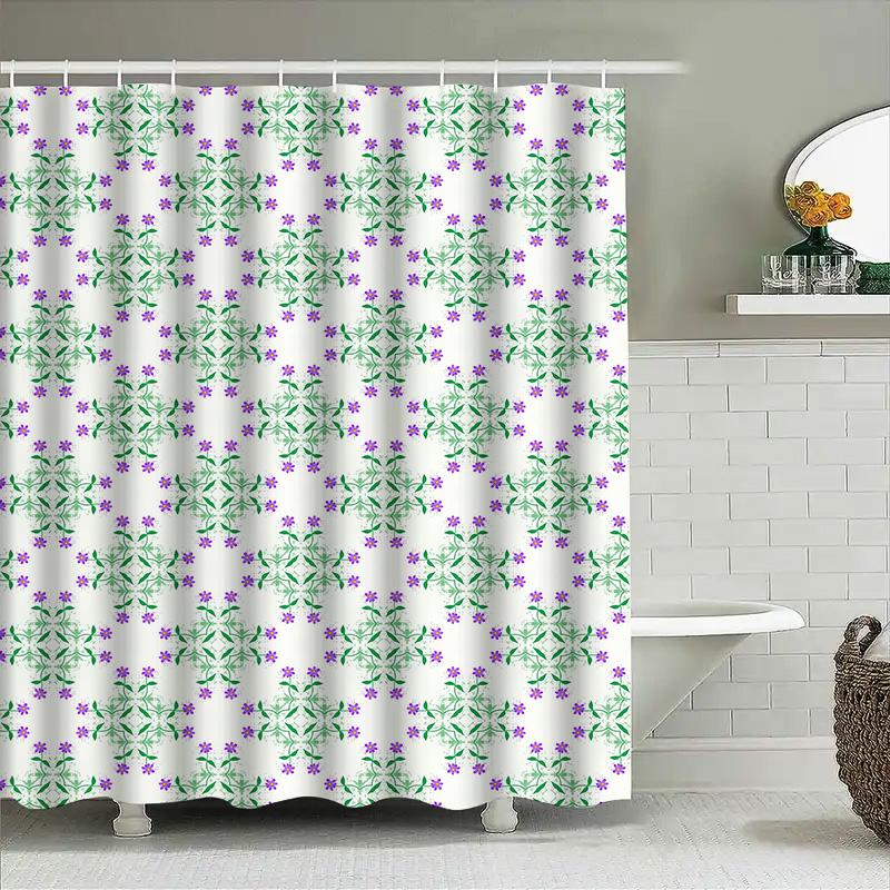 Beautiful Bath Shower Curtain With Pink Flowers Design For Bathroom Decoration White Peach Color Pattern Home Accessories Modern
