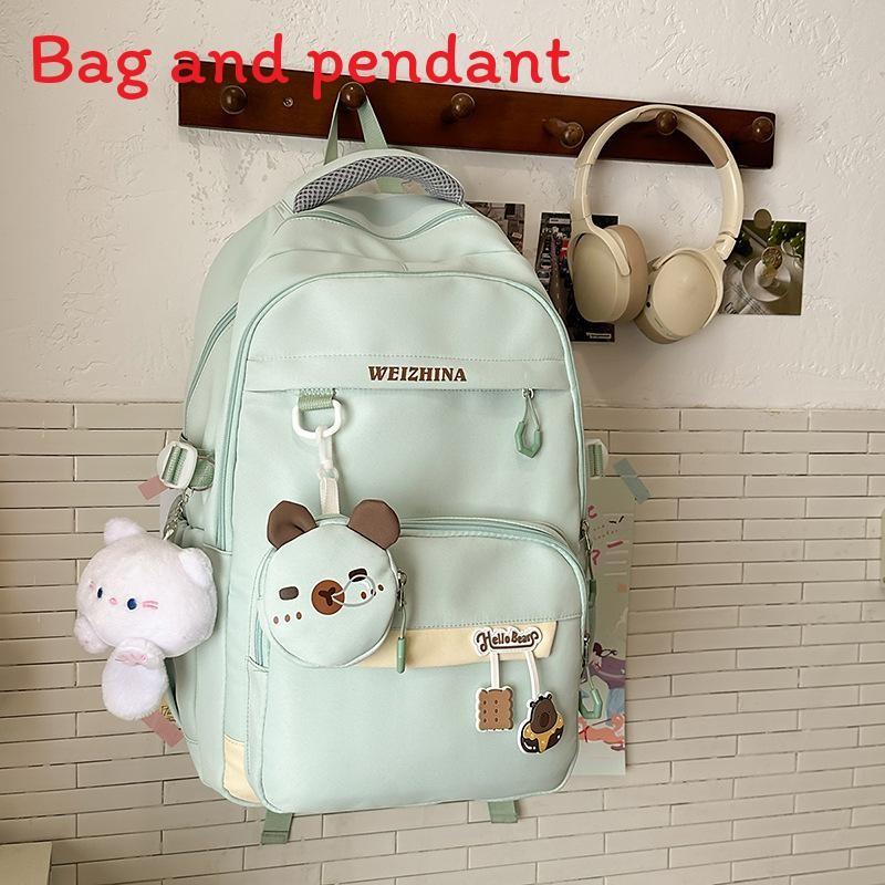 Color Solid Simple Letter Pattern Student Backpack With Decoration Pendant