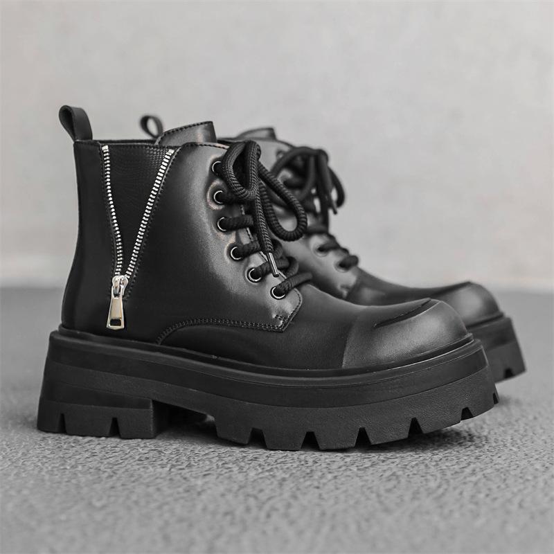 Fashion Mens Fashion Platform Boots Black Trendy Original Leather Shoes Stage Nightclub Dress Cowboy Chunky Boot Designer Ankle Botas