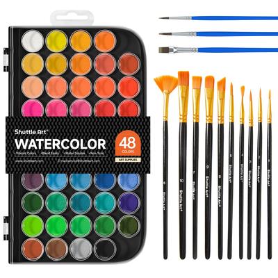 Σετ Στερεών Ακουαρέλων Shuttle Art με 13 για Ακουαρέλα Ενηλίκων και Φορητό Σετ Υλικών Ζωγραφικής Εξωτερικού Χώρου για και Υπέροχα Χρώματα, Πινέλα 48 Χρωμάτων, Παλέτα,