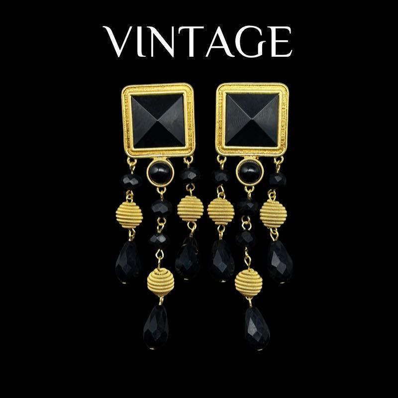 Vintage Heavy Industry Geometric Square Shoulder Sweep Water Drop Glass Style Versatile Earnail Earclip