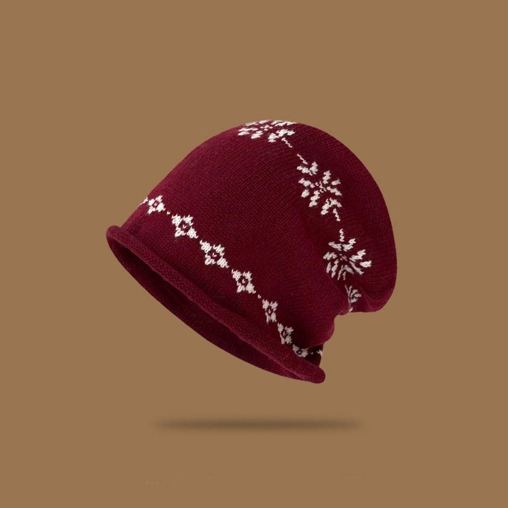 Printed Jacquard Knitted Hat Warm Printing Knit Cap Retro Ear Protection Hat  Autumn