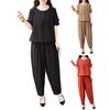 Women's Cotton Linen 2-Piece Outfit Casual Short Sleeve Crew Neck Top And Long Pants