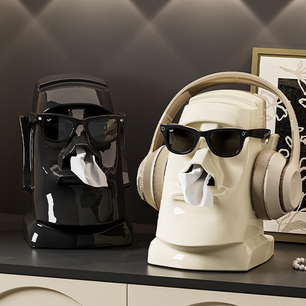 Creative Stone Figure Tissue Box Glasses Holder Headphone Stand Paper Towel Box Tissue Case for Home Office Desk Decoration Gift