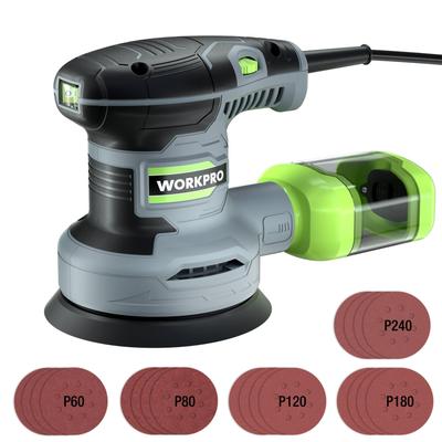 WORKPRO Schleifer Elektrischer Schleifer Exzenterschleifer 300W 13000U/min 6-stufige Geschwindigkeitsregelung Hohes Staubabsaugsystem Klettverschluss 20 Schleifpapier Finish-Schleifer