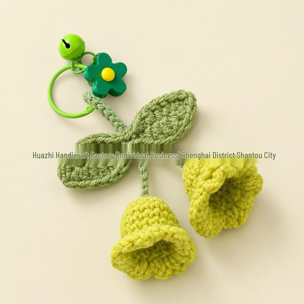 Handmade Lily Flower Wind Chime Keychain Doll Yarn Crochet Pendant for Bag & Car Decor