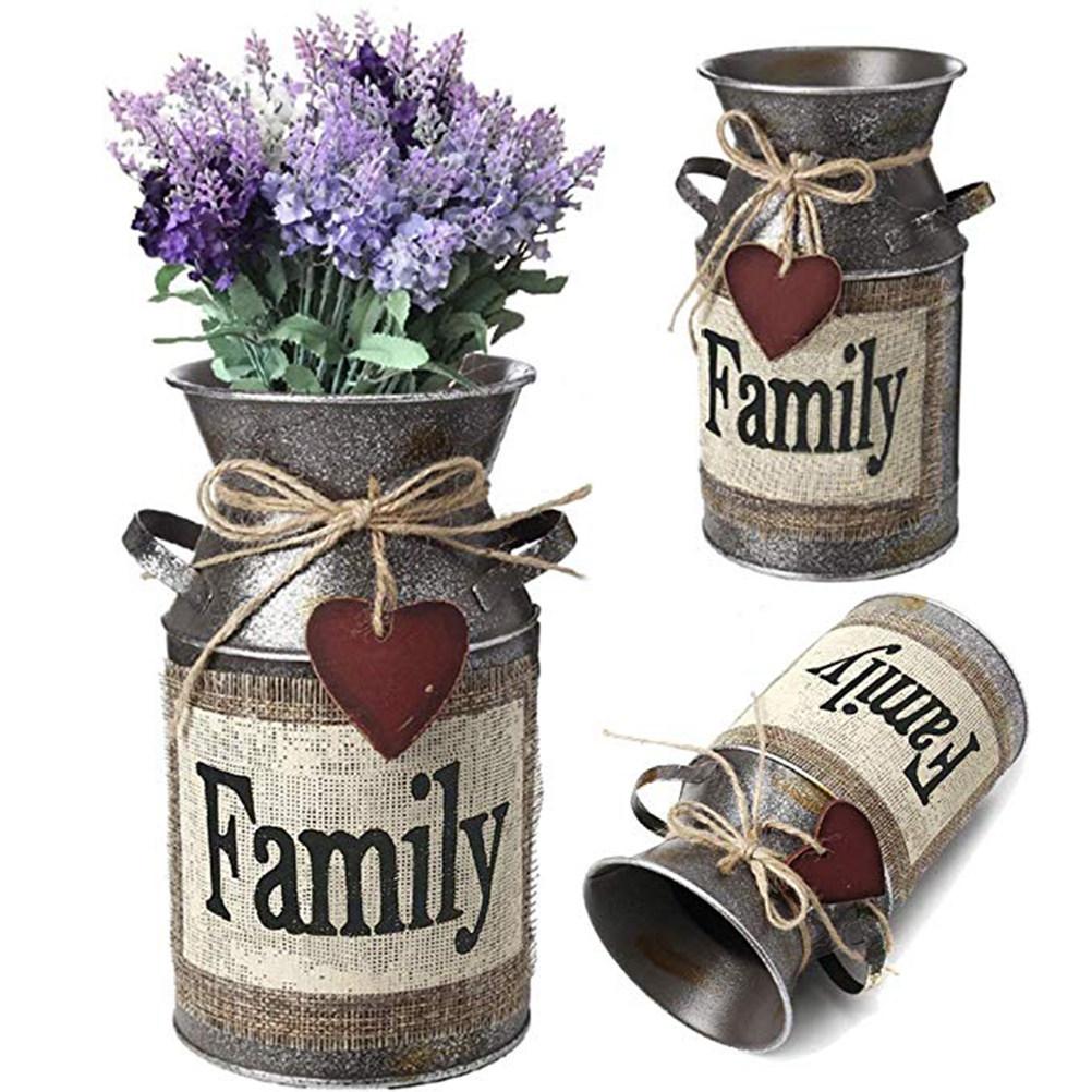 

Rustic Retro Vintage Metal Vase Distressed Milk Can Small Size Decorative Vase for Home Office Tabletop Flower Display