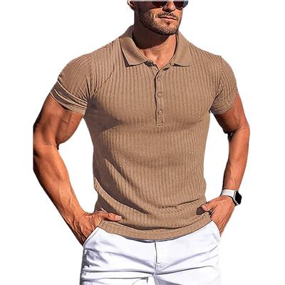 Summer Polo Men Solid Stripe Fitness Elasticity Short Sleeve Polo Shirts for Men Stand Collar Men's Shirts
