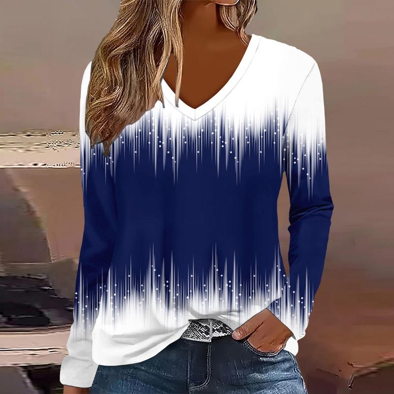 Fashion Flower pattern 3D Print Women V-Neck Long Sleeve T-Shirt Casual Polyester Breathable Women's Clothing Apparel Tops Tees