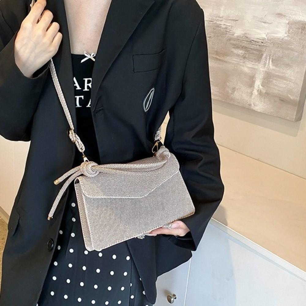 Lightweight Knotted Rope Detail Handbag Stylish Square Crossbody Purse Daily Use
