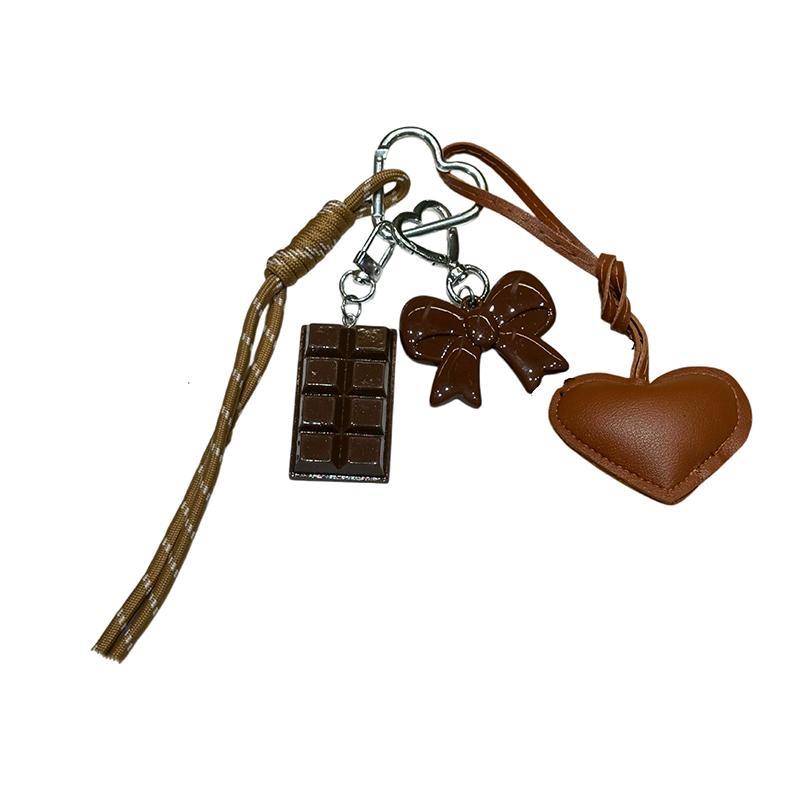 Breloc cu Fundă Inimă Love din Piele PU, Lucrat Manual cu Frânghie Împletită, Y2k, Pandantiv Ciocolată pentru Geantă, Accesorii Sport Agățate