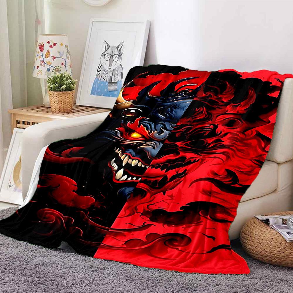 1pc Demon Mask Blanket, Lightweight Flannel Throw For Sofa, Bed, Travel, Camping, Livingroom, Office, Couch, Chair