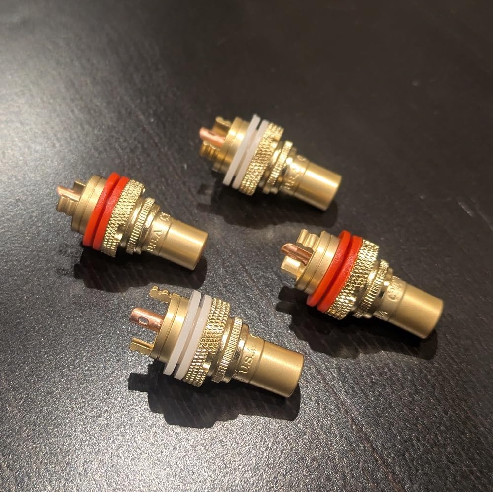 MINAKIKO High-Performance RCA Jack Terminal Socket Pure Copper Core Gold Plated High-End Audio Type 8pcs (4 Red + 4 White) for Amp Speaker Mixer