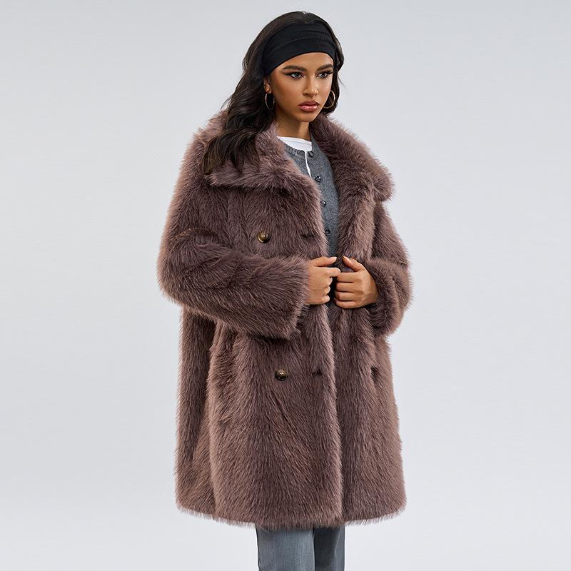 Long fur coat, winter new temperament coffee color long hair imitation fur coat