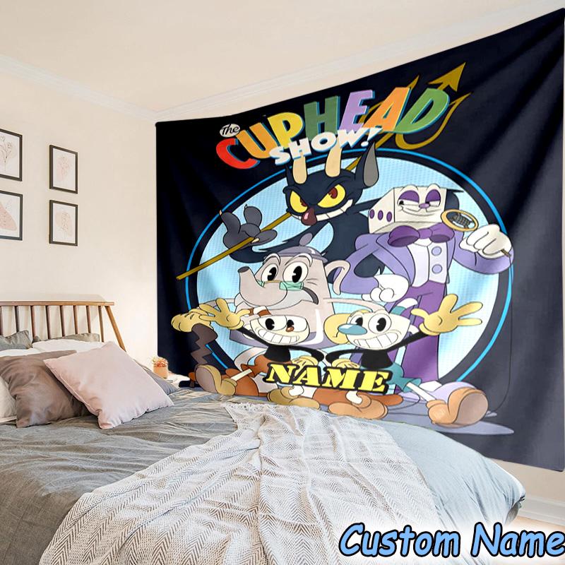 Custom Name Tapestry Cuphead Tapestry, Unique Design Tapestry, Suitable for Bedroom,Livingroom, Playroom,Heartwarming Fan Holiday Gifts