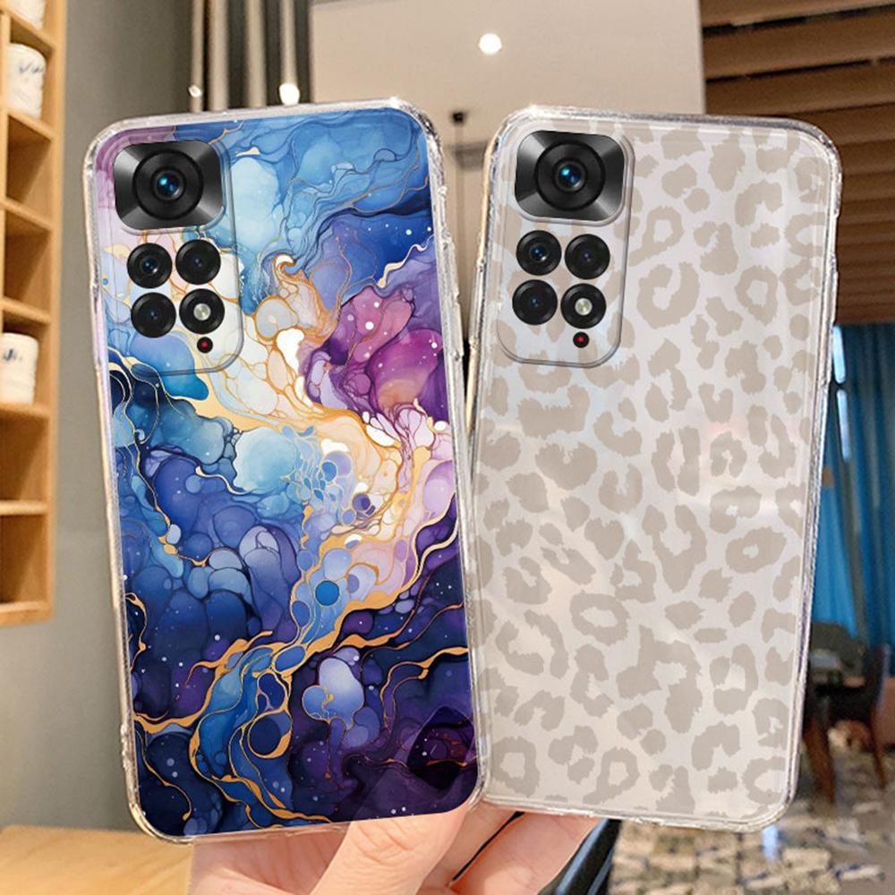 For Xiaomi Redmi Note 11 11S 12 Pro 12S Artistic Blue Marble Shockproof Fundas Silicone Soft Pink Leopard Print Phone Case Cover