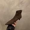 Thin Heel College Style Pointed Head Korean Short Boots Thin Boots Women's Suede Velvet Bare Boots Small Shoes High Heel Season