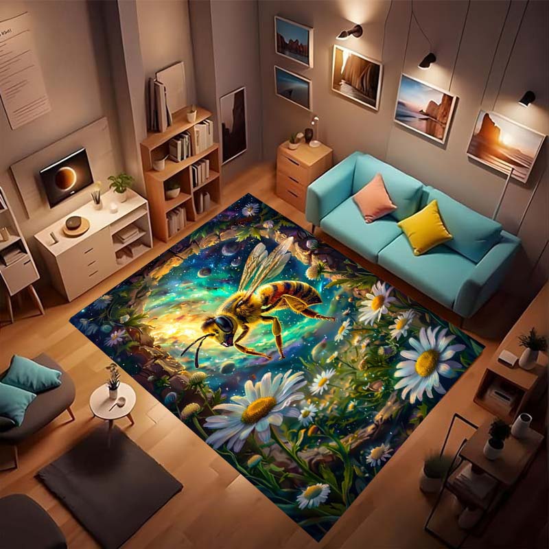 3D cartoon cute bee pattern non-slip rug, soft flannel, washable, non-slip backing, suitable for living room, bedroom, bathroom,
