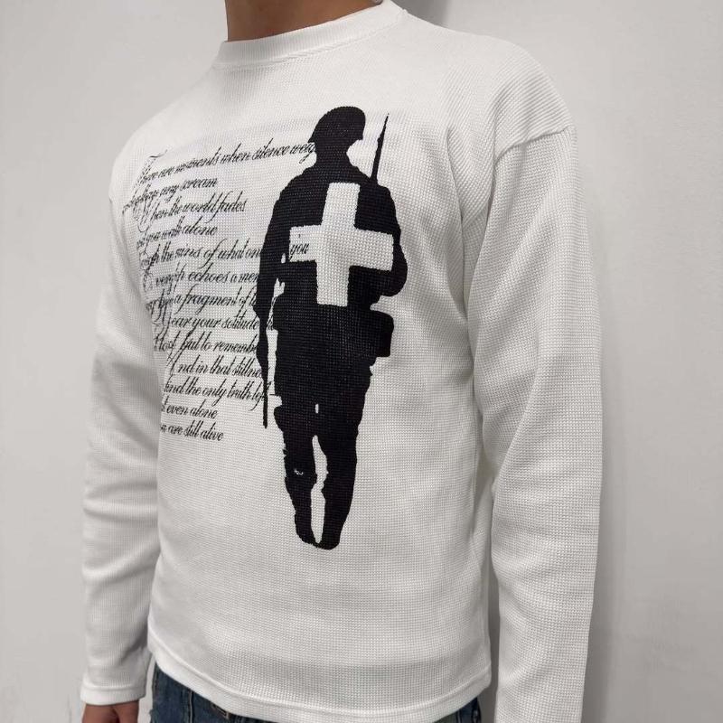European and American Autumn Street Fashion Personalized Printed Retro Round Neck Long Sleeved T-shirt for Men and Women