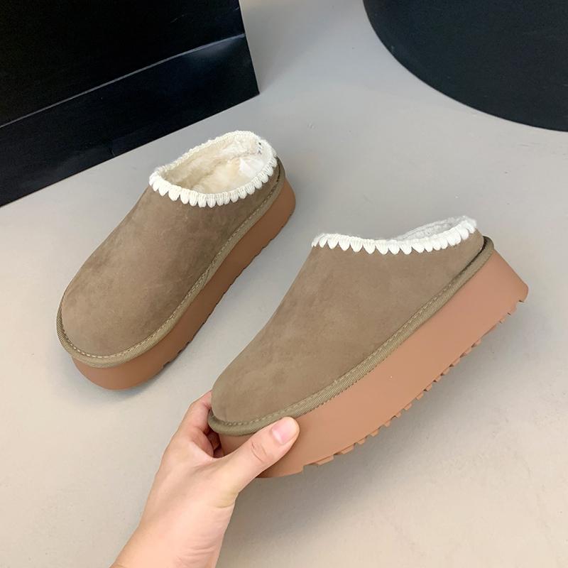 Fashion Mules Shoes Women Flats Platform Slippers Fur Shoes Suede New 2025 Winter Short Plush Slingback Sneakers Cozy Flip Flops Zapatos