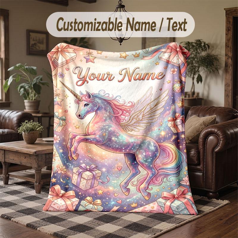 Coperta da divano a tema unicorno con nome personalizzato, coperta morbida e accogliente per casa, divano, letto