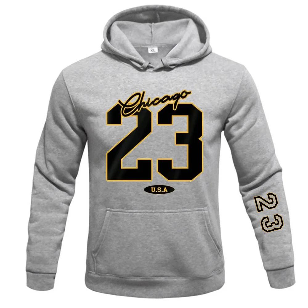 23 USA Art Letter Design Man Clothes Street Style Fleece Sweatshirts Autumn Casual Hoodies Fashionable Crewneck Pullovers