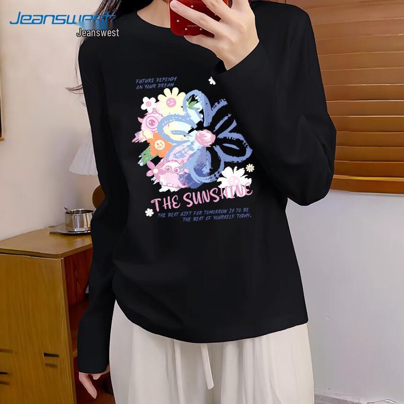 Jeanswest Women's 2025 Autumn Pure Cotton Long-Sleeve Graffiti T-Shirt