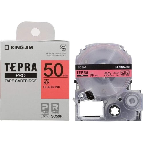 King Jim [Genuine] Tepra PRO Tape Cartridge Color Label (Pastel) 50mm Red Label/Black Letters Length 8m SC50R