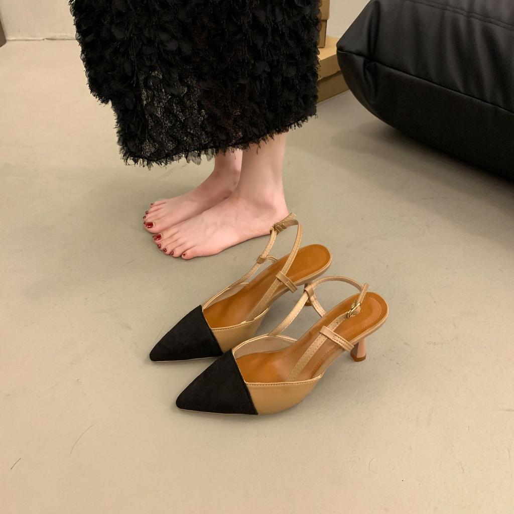 Summer New Fashion Pointed Thin Heel Sandals Color Matching Light Mouth High Heels Empty Fashion Women's Shoes