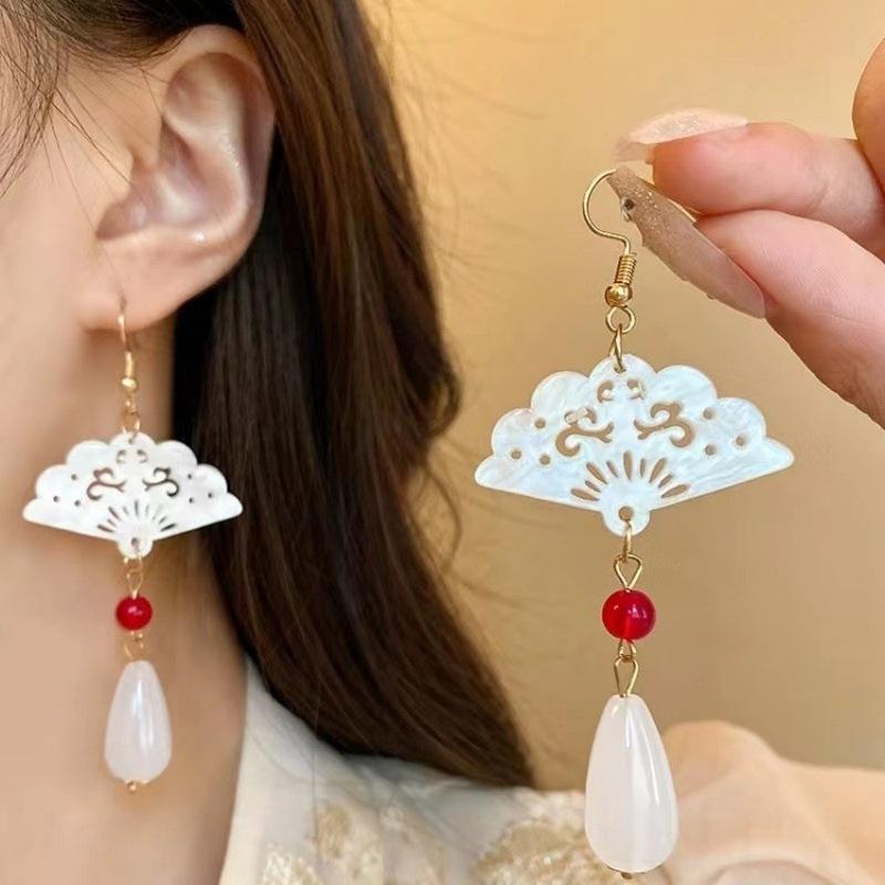 New Chinese Ethnic Style Retro Versatile Earrings Chinese Style Ancient Style Fringed Earrings Cheongsam Hanfu Cold Ear Jewelry