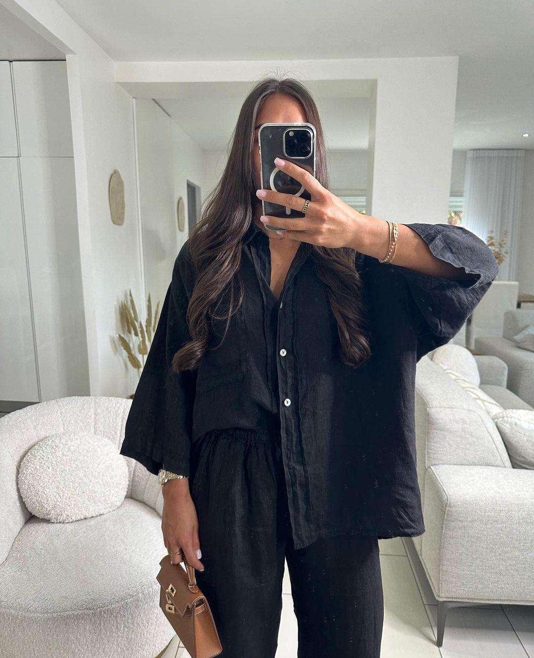 

Женский костюм из хлопка и льна, состоящий из двух частей: Шикарная летняя и осенняя мода Small