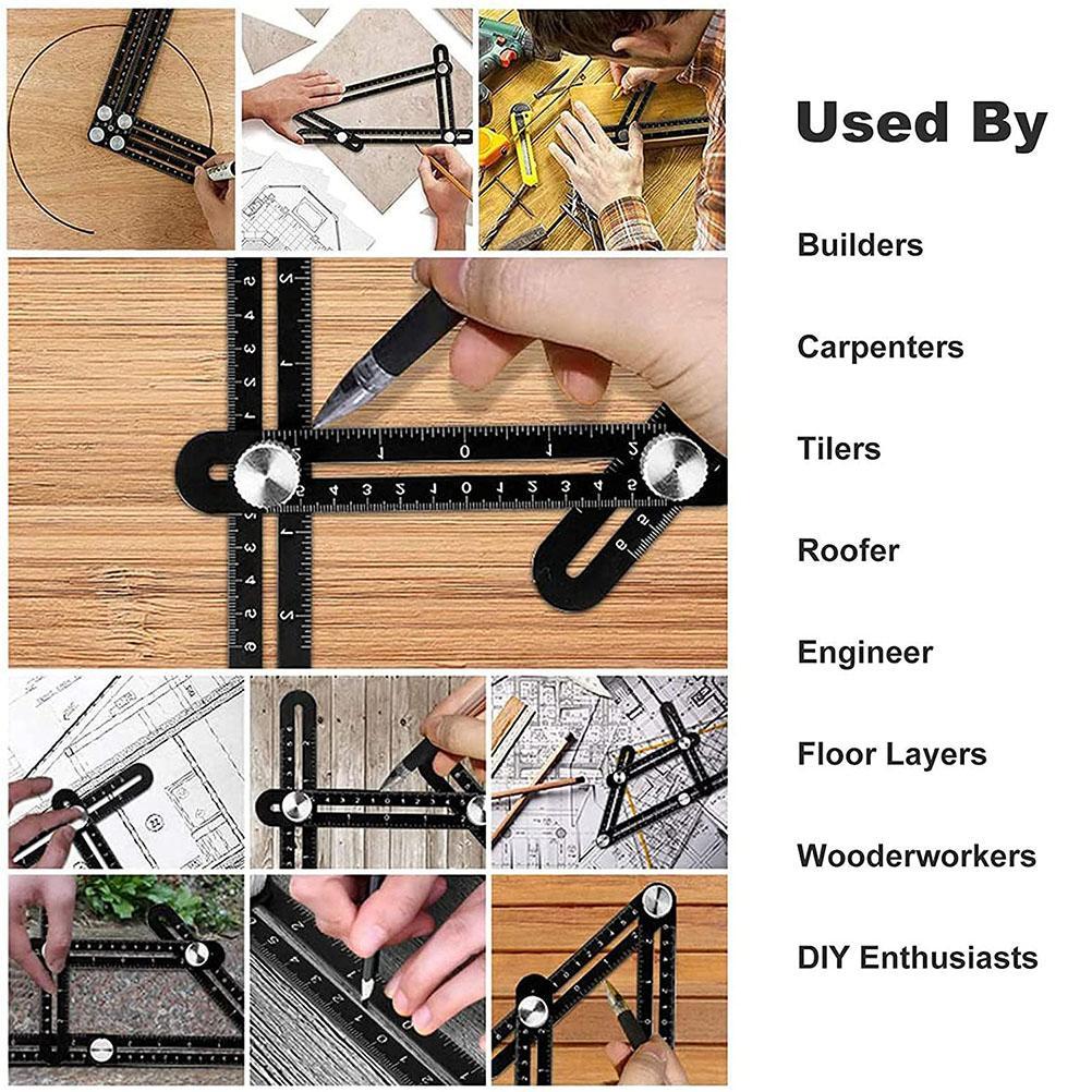 Multi Angle Measuring Ruler Aluminum Alloy 12 Fold Tile Opening Locator Angle Measurement Tool