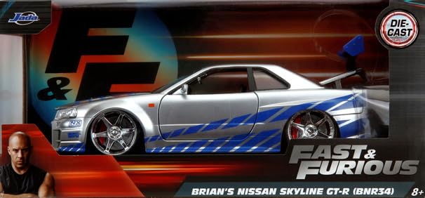 Kyosho Jada Toys Fast & Furious Serie Nissan Skyline Silber Fertigmodell JADA97158 & 1/24 F&F GT-R (R34) (Brian)