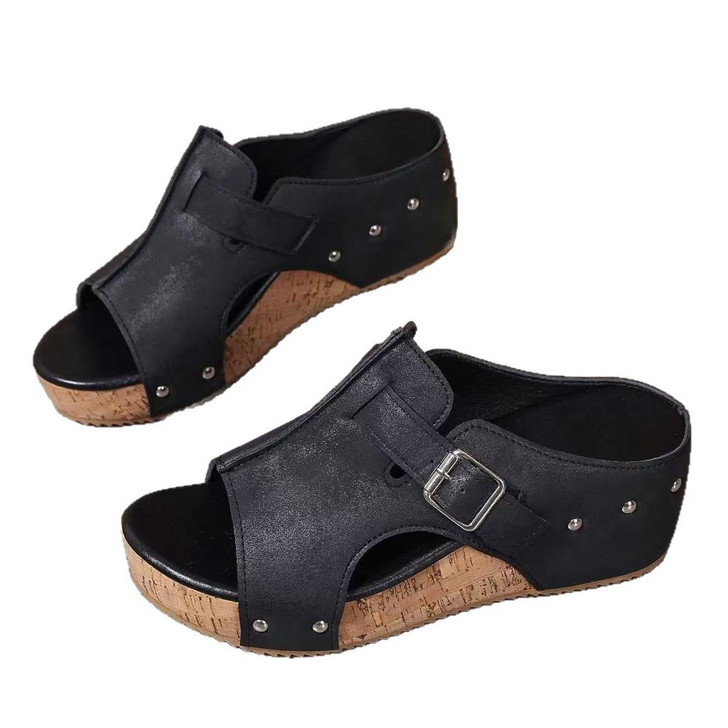 Foreign trade 2025 Roman sandals flat platform sandals large size shoes fish mouth women spot wedge sandals women
