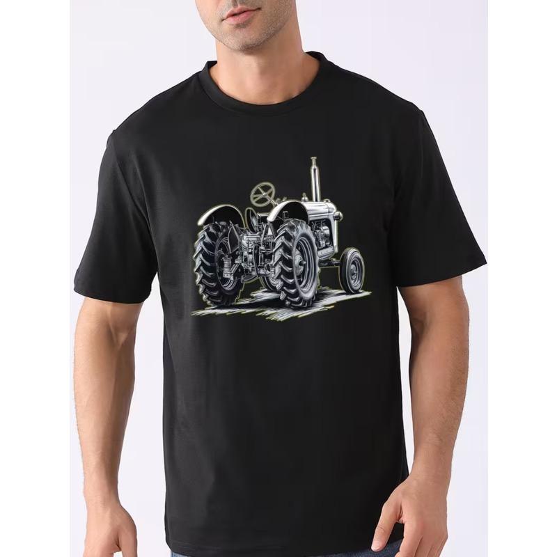 

Men s Tractor Print T-Shirt - Heavy Tractor-Themed Short Sleeve Shirt, Casual Summer Round Neck Tee for Farming & Agriculture Enthusiasts 4XL