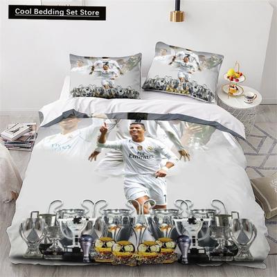 Ensemble de housse de couette 2/3 pièces Idol Ronaldo Star de Football Imprimé 3D Housse de couette pour Ados Enfants Garçons Filles Couvre-lit Doux avec Fermeture Éclair