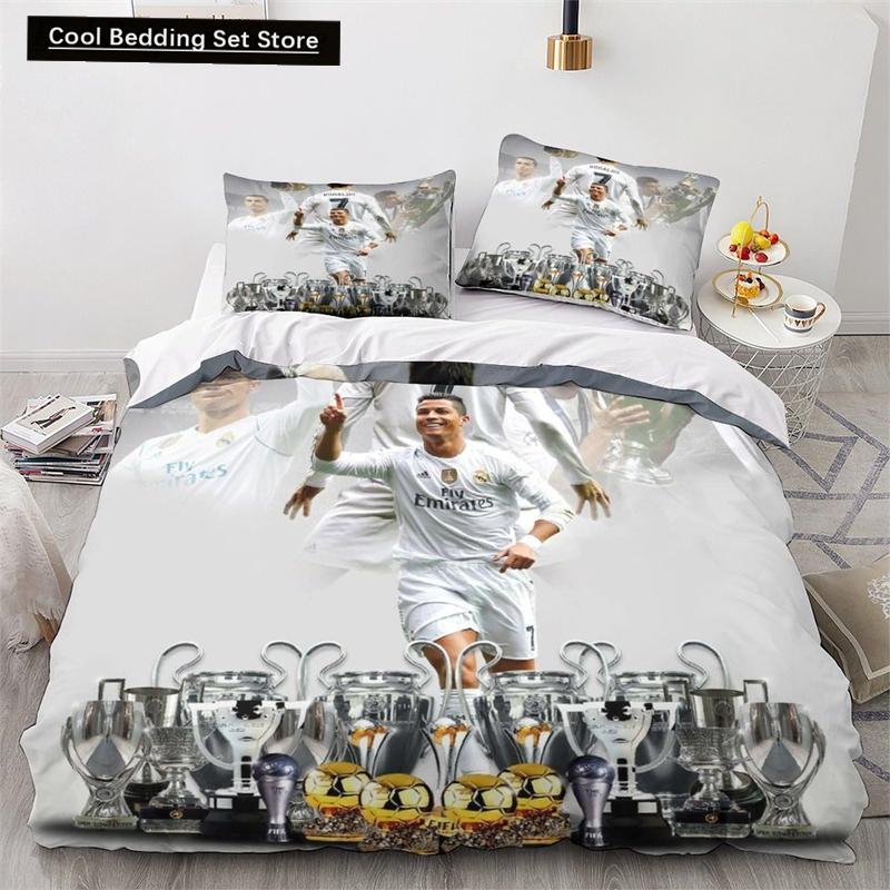 2/3 Pcs Duvet Cover Set Ronaldo Idol Football Star 3D Printed Quilt Cover for Teens Kids Boys Girls Soft Bed Cover with Zipper
