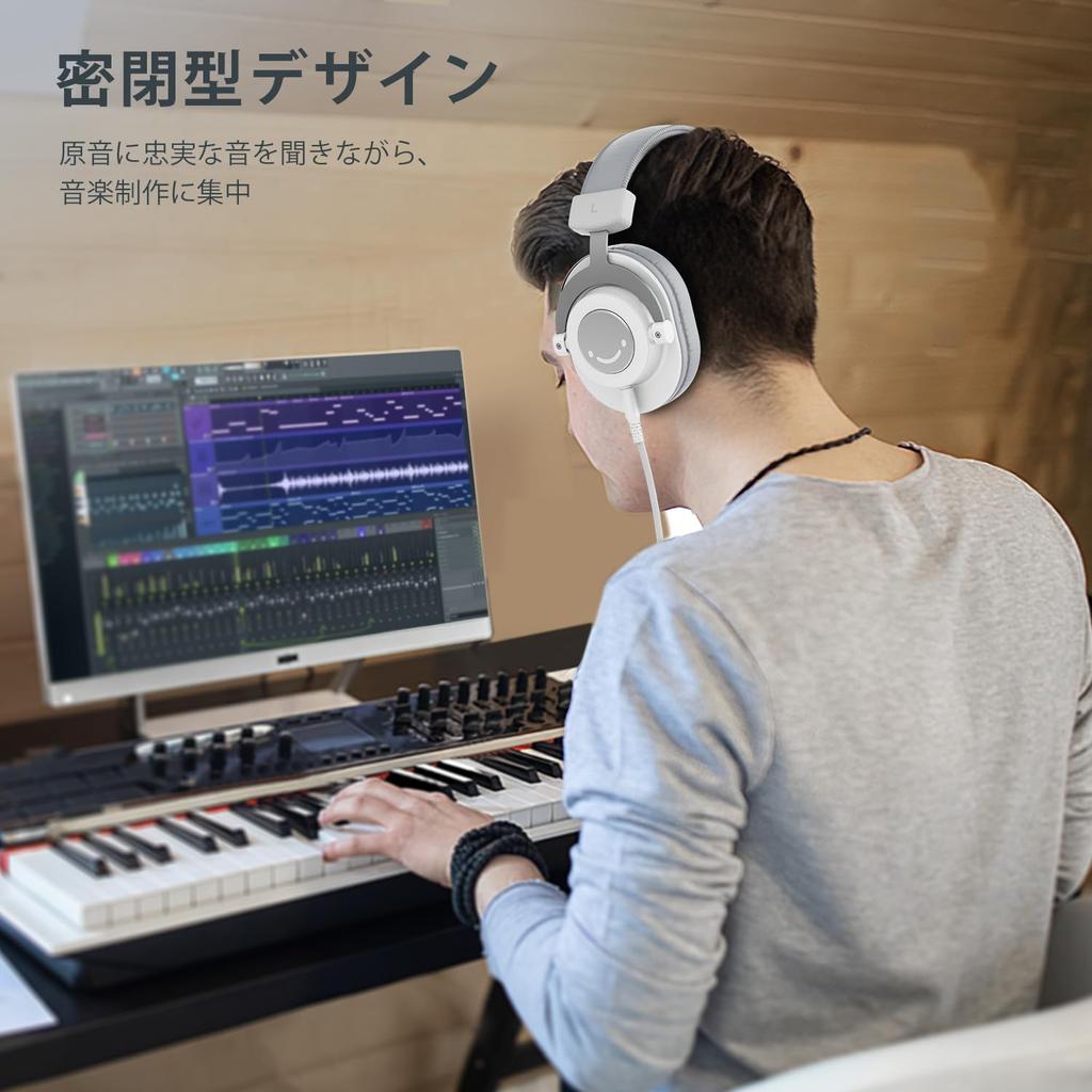 FIFINE Monitor-Kopfhörer, DJ-Kopfhörer, Kopfhörer, kabelgebunden, versiegelt, Over-Ear, kompatibel mit Player-Musik, Weiß, H8W, 3,5 mm, 6,35 mm