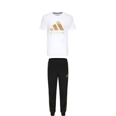 Taekwondo Round Neck Pullover Simple Short Sleeve T-Shirt Striped Fashion Long Pants Casual Sports Suit Unisex Suit ADICLTS24TK-WG+TR30P1T-BG