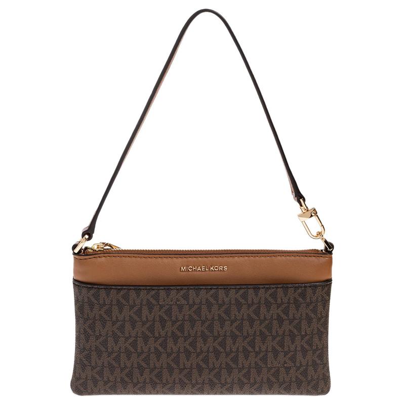 MICHAEL KORS Jet Set Logo Print Gold Hardware Coated Canvas Shoulder Tote Medium Women s Brown золотой