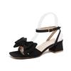 YD- [] Gentle Wind Bow Word with Square Head Short Heel Soft Sole Sandals Women