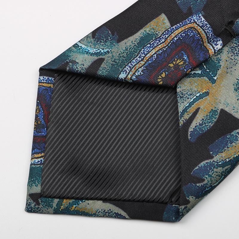 Men'S Printed Tie, Pattern Retro Gentleman'S Suit Shirt Width 9Cm Silk Soft Long Hand-Typed