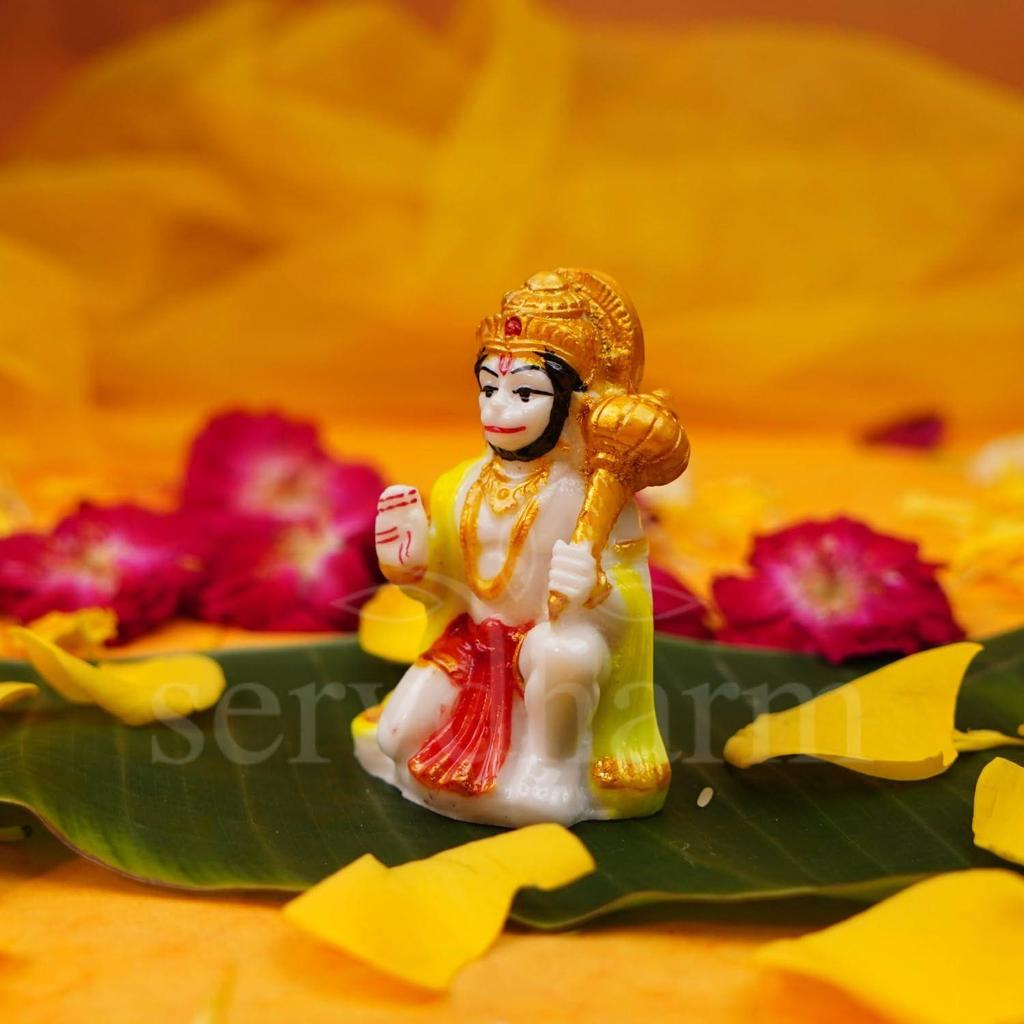 Hanuman Ji Murti Blessing with Gada Sitting Lord Balaji Bajrangbali Sankat Mochan Bhagwan Idol for Temple Car Dashboard Home Decor Statue Gifts