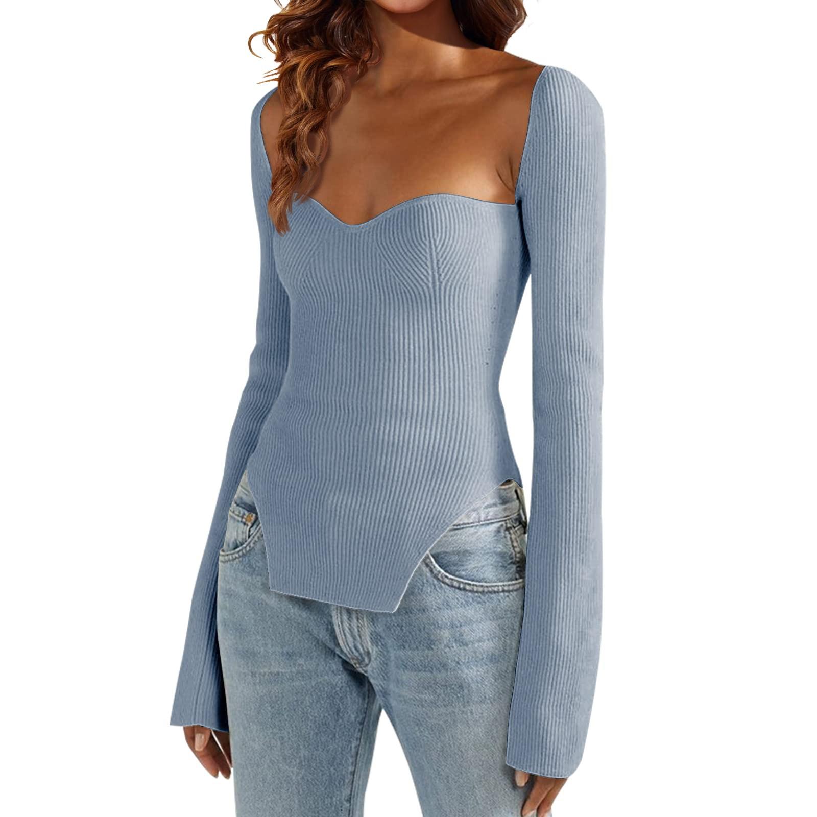 Women s Fashion Knit Base Layer Color Loose-Fit Casual Long-Sleeve Top M