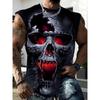 Men's Retro Geometric Printed Round Neck Vest 3D Printed Skeleton Vest Summer Oversized Casual Loose Comfortable Soft Breathable Vest