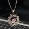 Elegant Pink Sweet Crystal Heart Pendant Necklace for Women Girl Y2K Zircon Bow Knot Romantic Choker Aesthetic Jewelry Gift