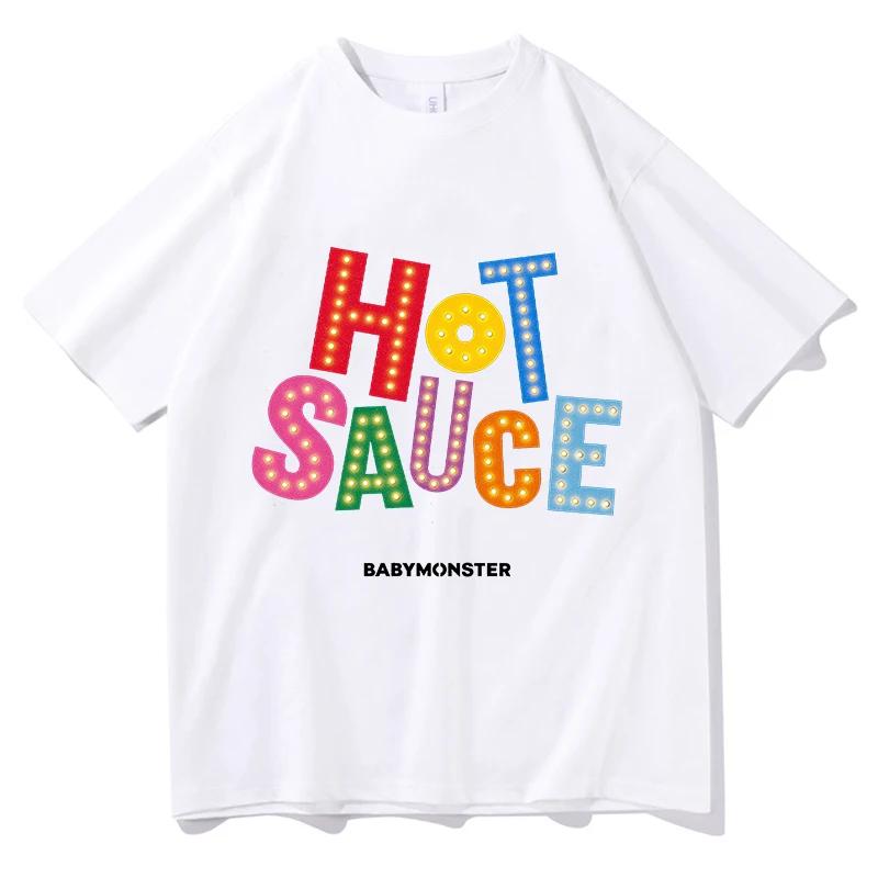 BABYMONSTER HOT SAUCE Tour Tshirts Summer Short Sleeve Male Tshirts Hip Hop Unisex Streetwear Oneck Unisex Aesthetic Clothin Tops